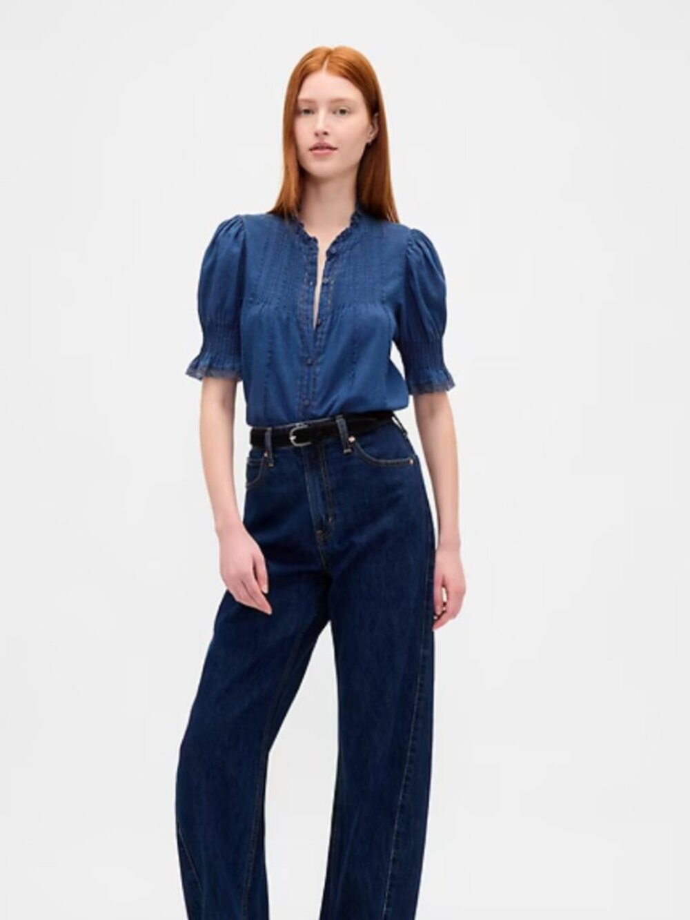 NWOT - GAP Indigo Ruffle Pintuck Shirt - Picture 4 of 5